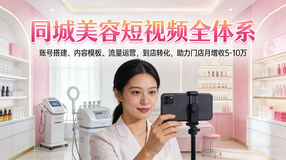 同城美容短视频全体系,账号搭建、内容模板、流量运营,到店转化,助力门店月增收5-10万