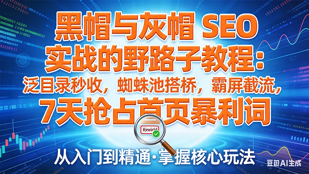 黑帽与灰帽 SEO 实战的野路子教程:泛目录秒收,蜘蛛池搭桥,霸屏截流,7 天抢占首页暴利词