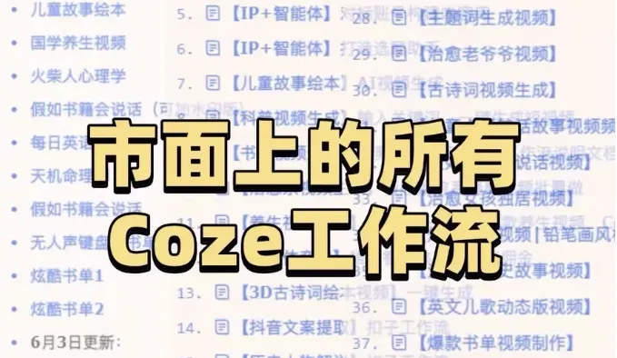 扣子coze工作流150+套成品模板直接导入AI智能体搭建从入门到精通 扣子coze工作流150+套成品模板直接导入AI智能体搭建从入门到精通