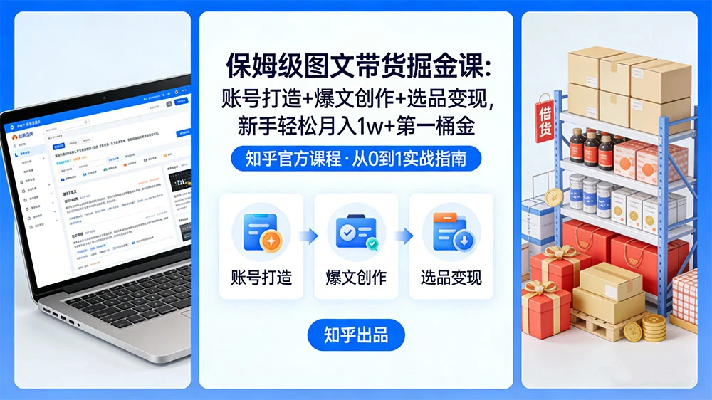知乎保姆级图文带货掘金课：账号打造+爆文创作+选品变现，新手轻松月入 1w+ 第一桶金