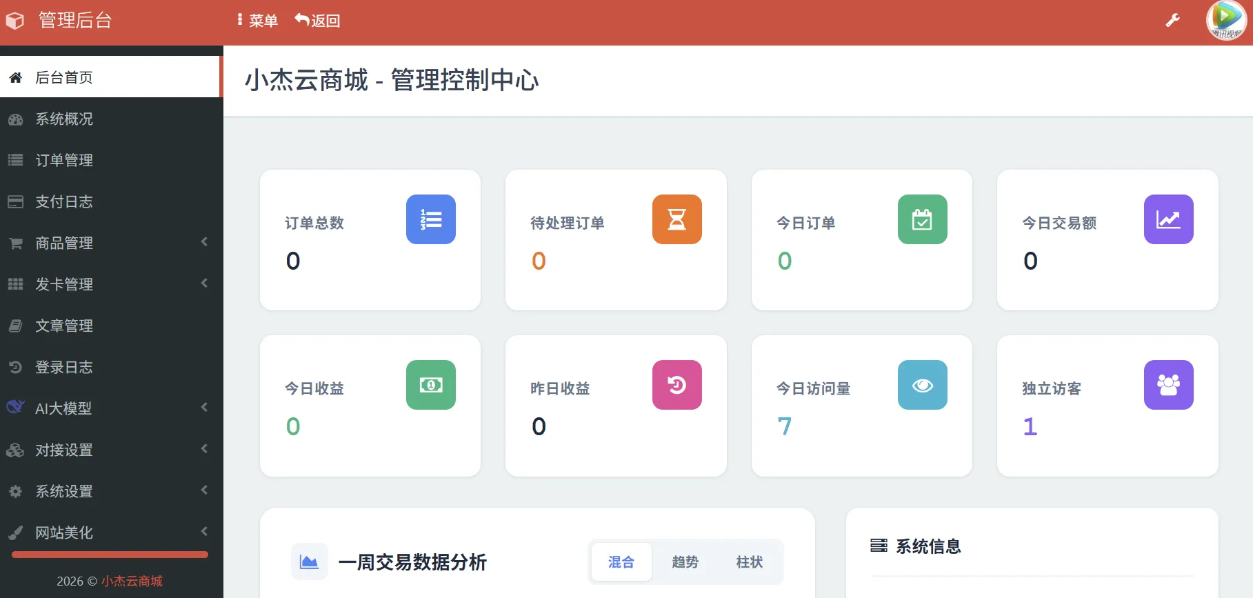 小杰云商城系统源码 完整版 全开源