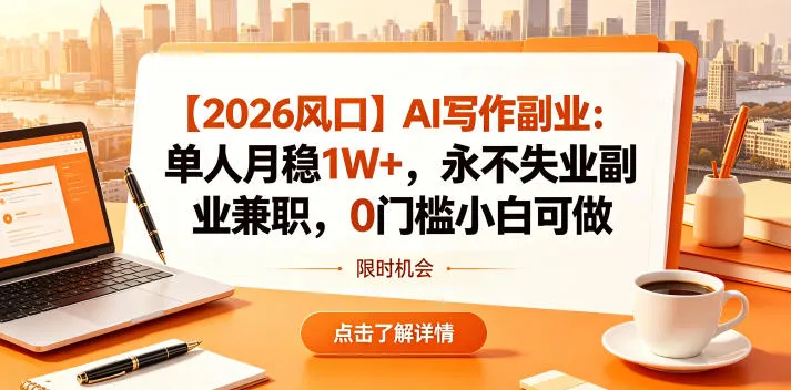 【2026风口】AI写作副业:单人月稳1W+,永不失业副业兼职,0门槛小白可做