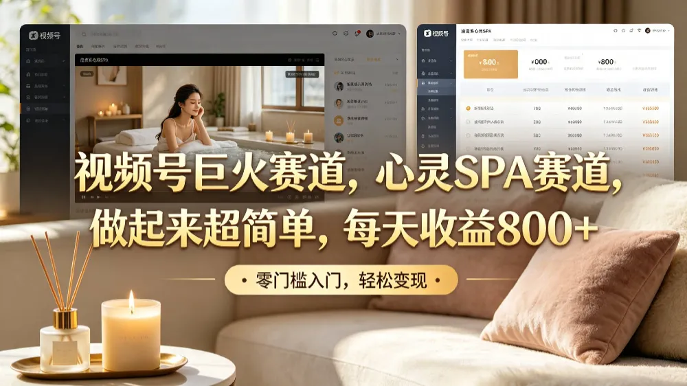 视频号巨火赛道，心灵SPA赛道，做起来超简单，每天收益800+！