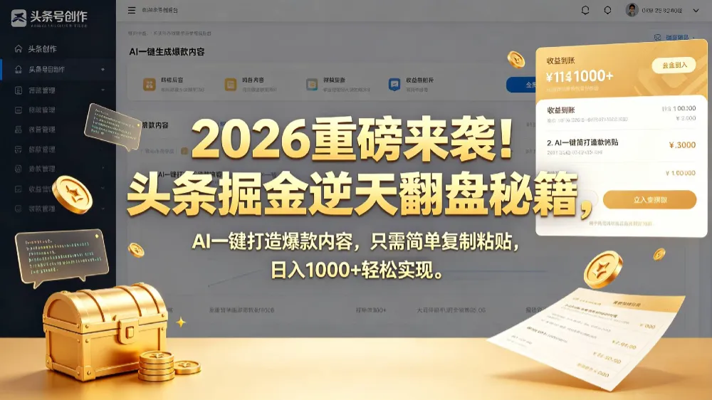 2026 重磅来袭！头条掘金逆天翻盘秘籍，AI 一键打造爆款内容，只需简单复制粘贴，日入 1000 + 轻松实现！
