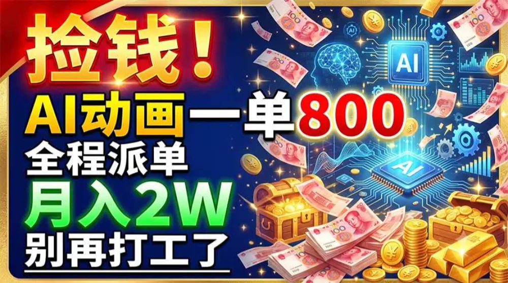 捡钱!AI动画一单800,全程派单,月入2W,别再打工了
