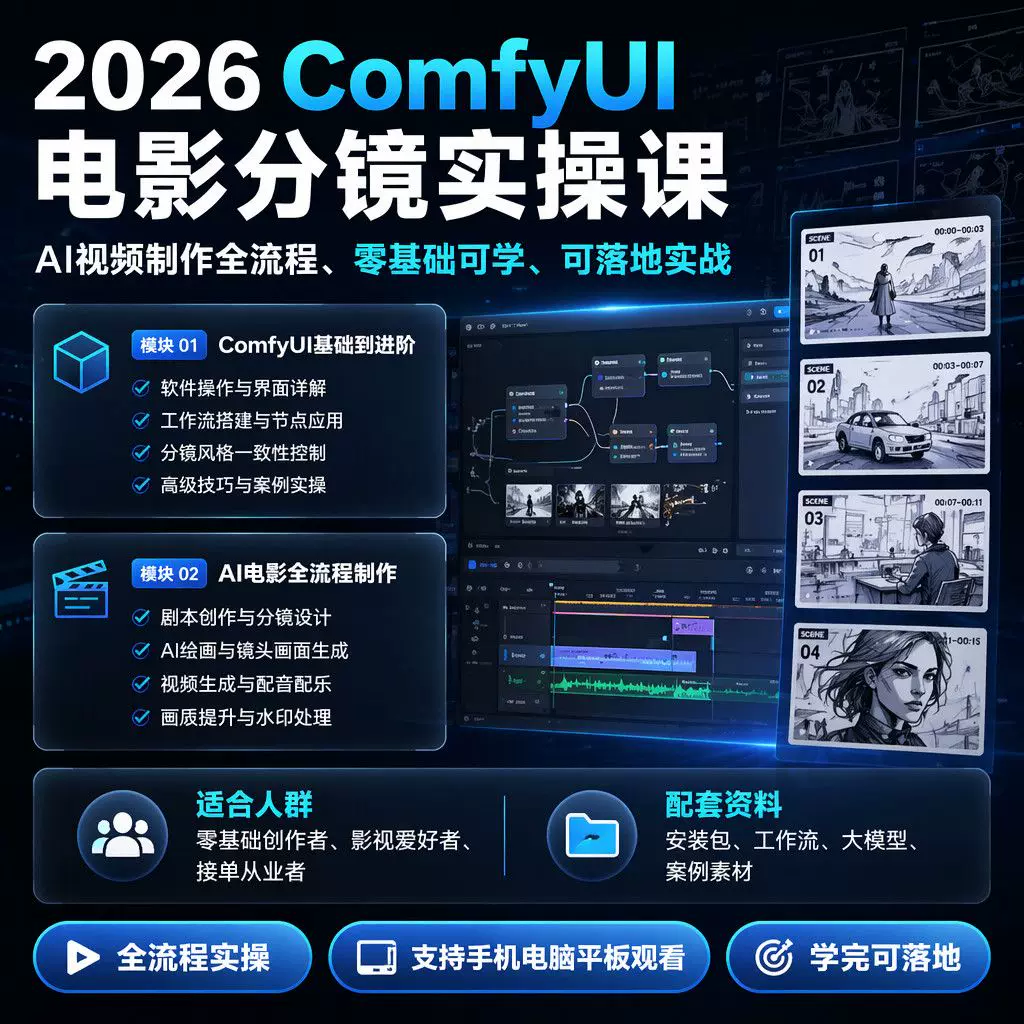 2026ComfyUI教程短剧制作AI电影工作流安装包分镜实操全流程素材 2026ComfyUI教程短剧制作AI电影工作流安装包分镜实操全流程素材