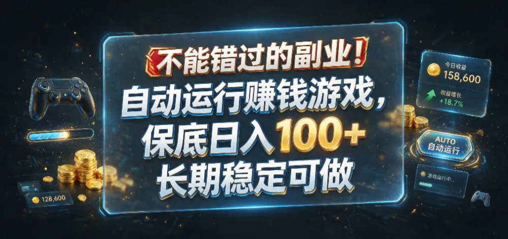 不能错过的副业！自动运行賺钱游戏，保底日入100+，长期稳定可做