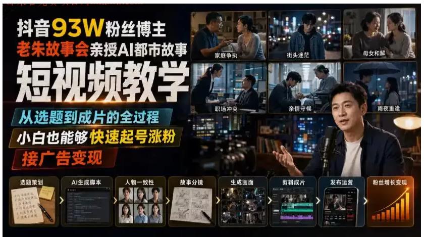 抖音93W粉丝博主老朱故事会亲授AI都市故事短视频教学,从选题到成片的全过程,小白也能够快速起号涨粉 图1 抖音93W粉丝博主老朱故事会亲授AI都市故事短视频教学,从选题到成片的全过程,小白也能够快速起号涨粉 图1