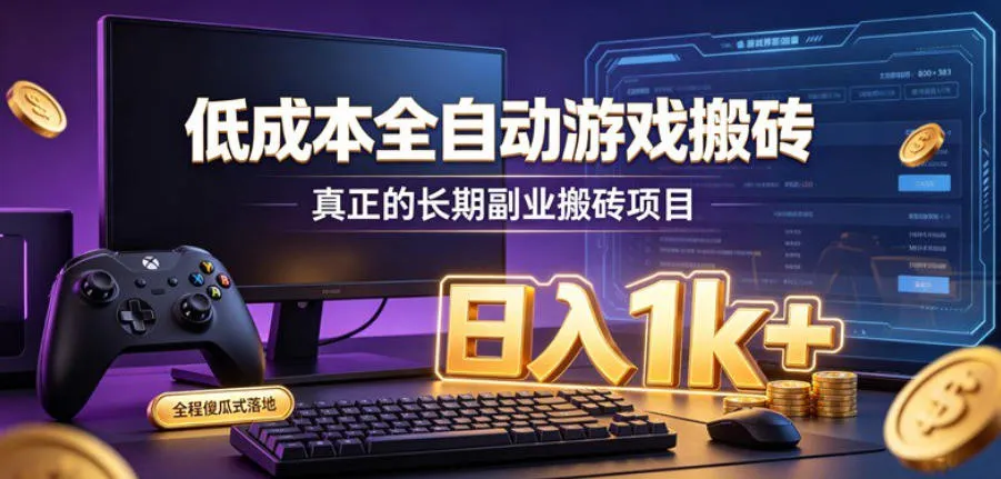 低成本全自动游戏搬砖,真正的长期副业搬砖项目,日入1k+,全程傻瓜式落地