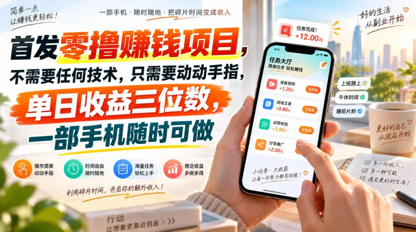 首发零撸賺钱项目,不需要任何技术,只需要动动手指,单日收益三位数,一部手机随时可做