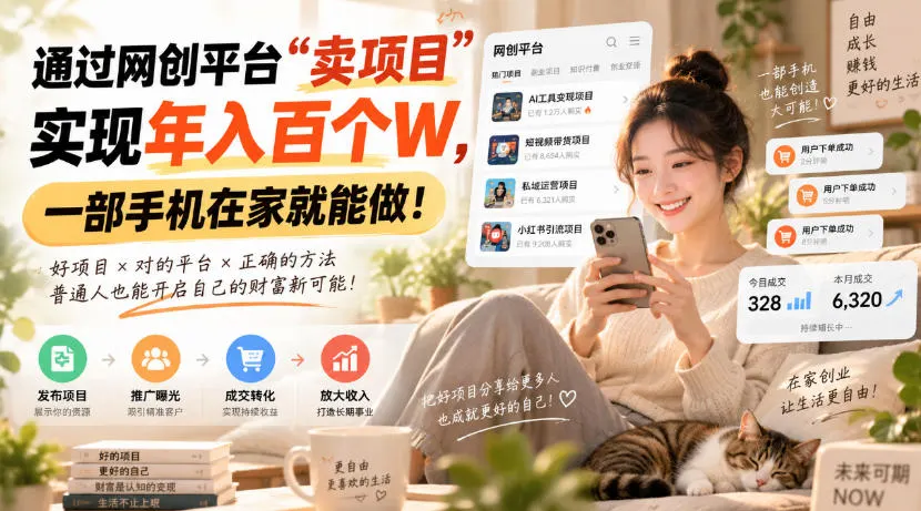 通过网创平台“卖项目”实现年入百个W,一部手机在家就能做!