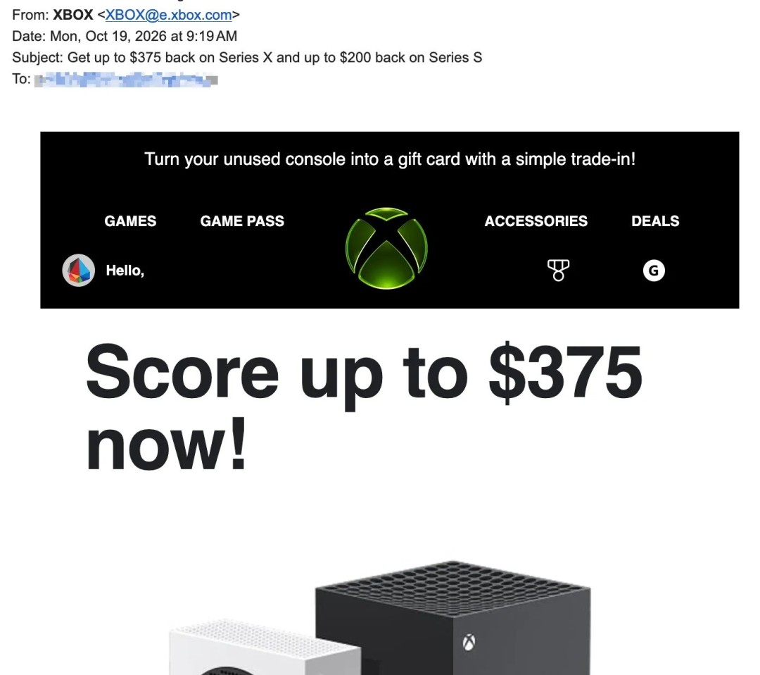 Xbox被曝邮件劝导闲置XSX|S用户折价回收,报价最高375美元